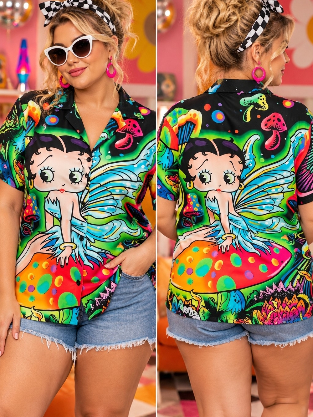 MODCLOTH X BETTY BOOP RETRO OVERSIZE BUTTON UP TOP SZ 2X